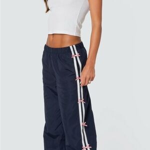 Edikted Navy Track Pants with Pink Bows
